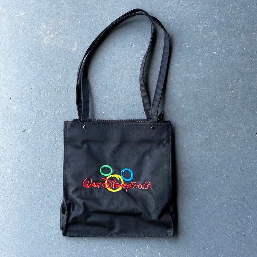 Vintage Walt Disney World Millennium Logo Black Nylon Tote Bag Zip Top
